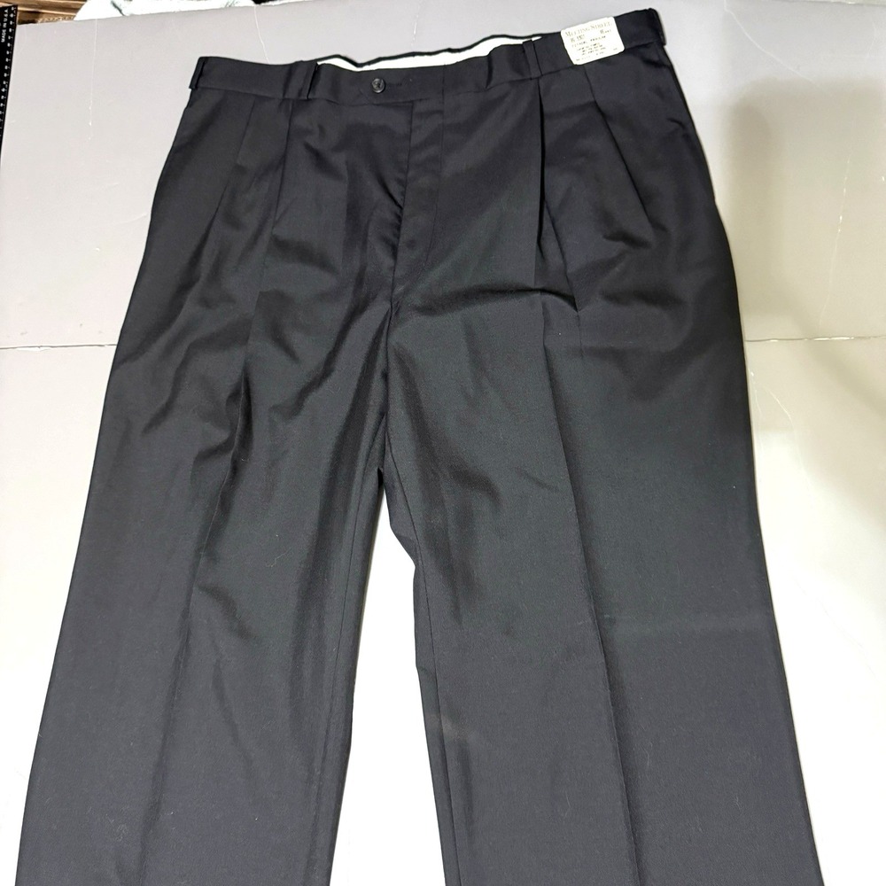 Meeting Street Dress Pants 40 Pleated Black Dark Navy Blue Wool Blend Citadel